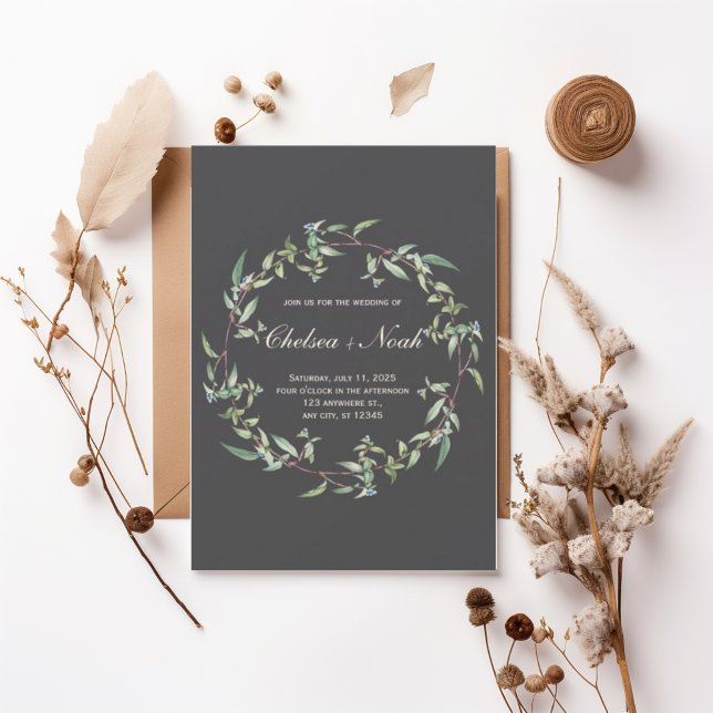 Moody Greenery Wreath Wedding Invitation (Créateur téléchargé)