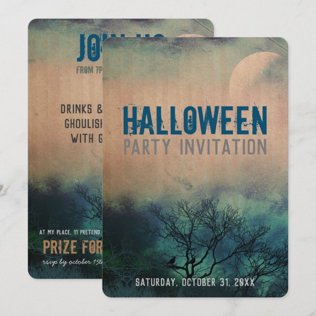 Moody Halloween Moon Invitation (Devant / Derrière)