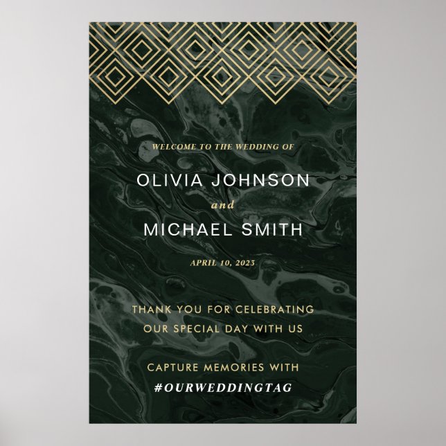Moody Hues Emerald Green Marble Welcome Poster (Devant)