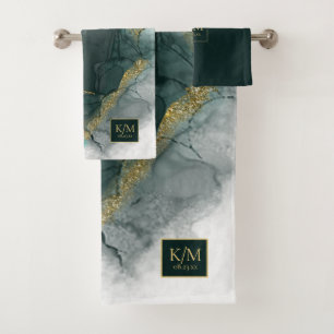 Moody Ink Emerald Gold ID Abstrait988