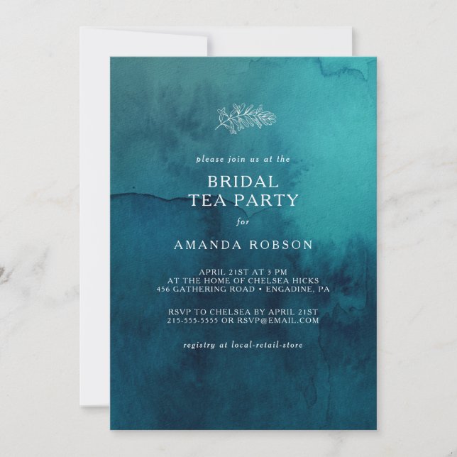 Moody Ocean Watercolor Bridal Tea Party Invitation (Devant)