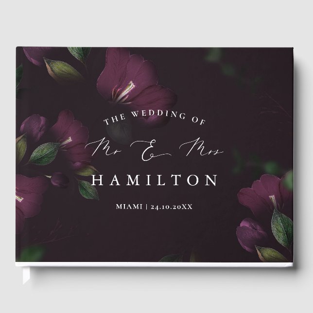 Moody Purple Blooms Calligraphie Mariage Livre d'o (Recto)