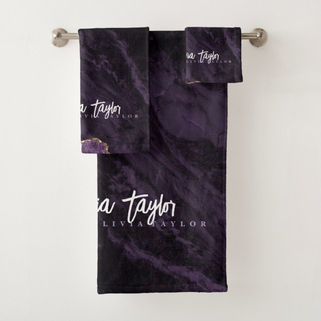 Moody Purple Gold serviette de bain en marbre (En situation)