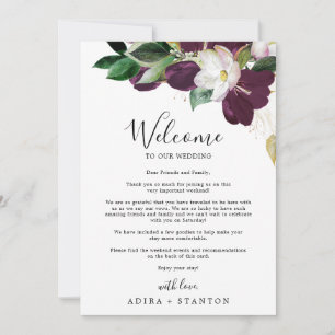 Moody Purple Mariage Bienvenue Lettre & Itinéraire