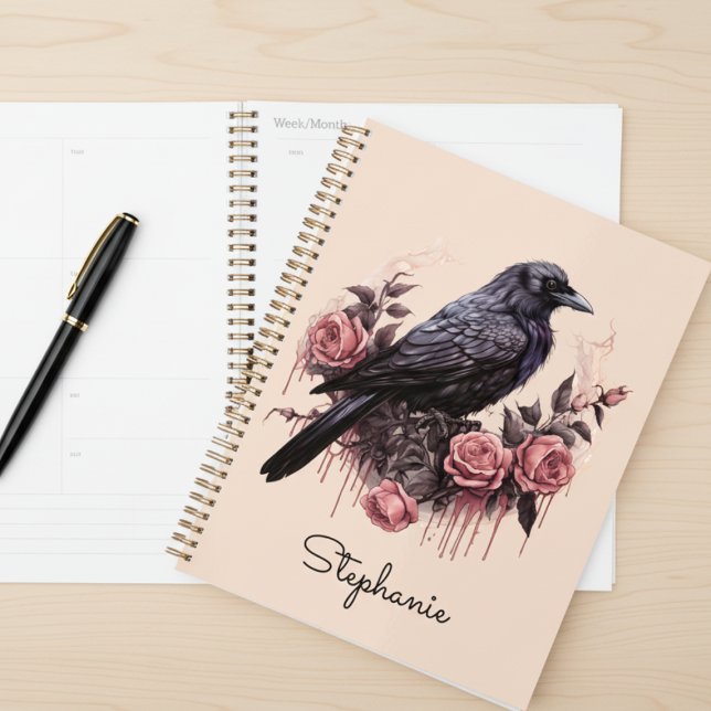 Moody Raven Vintage Pink Floral (Beautiful rose with raven daily planner)