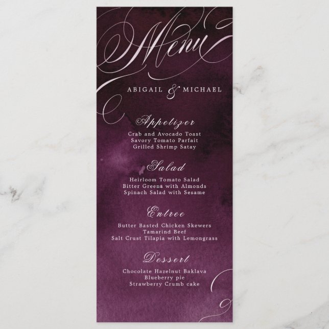 Moody romantique calligraphie mariage menu (Devant)