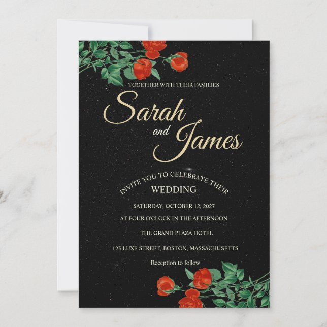 Moody Starry Night Crimson Roses Invitation (Devant)