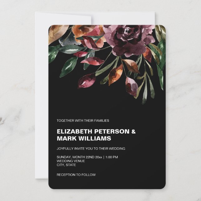 Moody Watercolor Florals Faire-part de mariage (Devant)