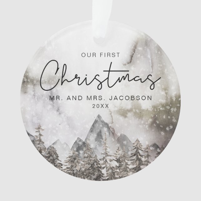 Moody Winter Watercolor Mountain First Christmas (devant)