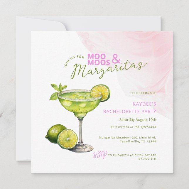 MooMoos & Margaritas Pink Bachelorette Invitation (Devant)