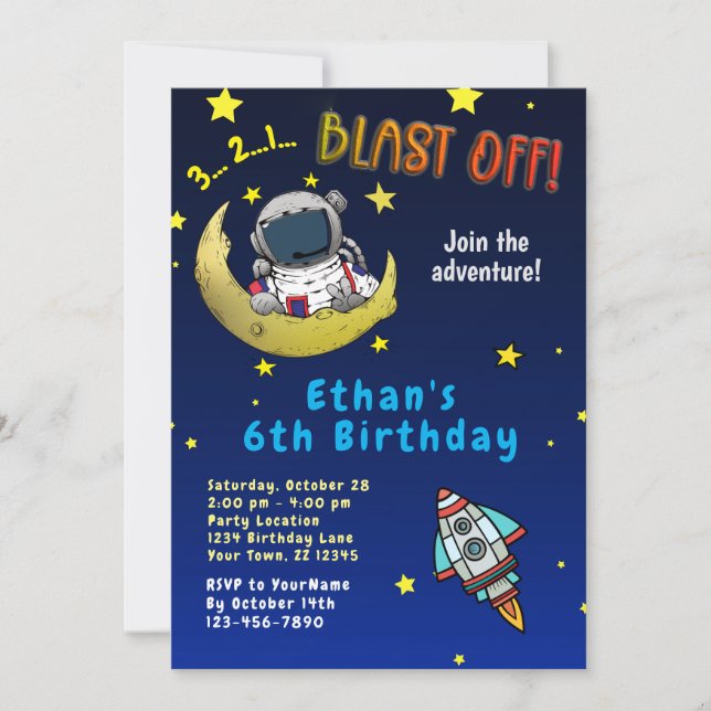 Moon Adventure Anniversaire Fête Invitation (Devant)