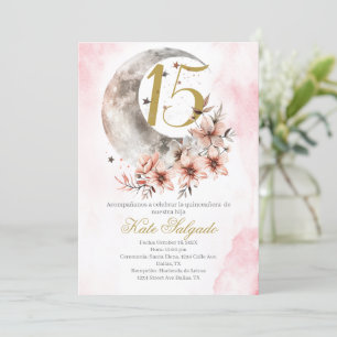 Moon Dusty rose Quinceanera invitation