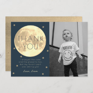 Moon Navy Blue Boy Photo Carte de remerciements d'
