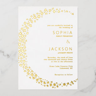 Moon of Stars White Wedding Foil Invitation