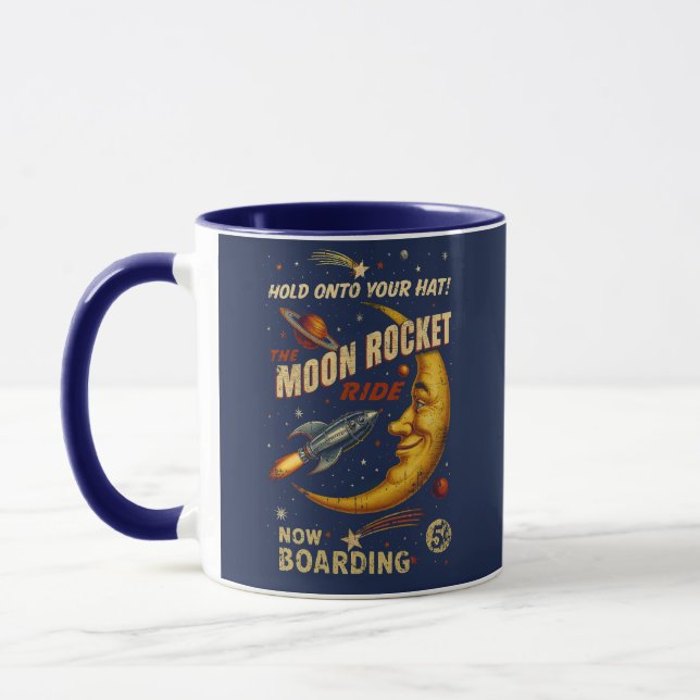 Moon Rocket Ride Espace Vintage Mug (Gauche)