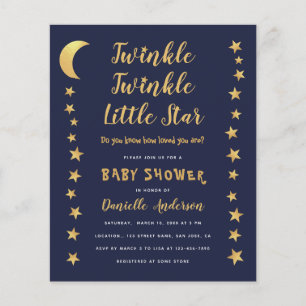 Moon Stars Blue Gold Budget Baby shower Invitation
