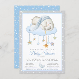 Moon Stars Garçon Elephant Baby Shower Invitations
