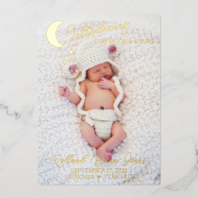 Moon & Stars Gold Foil Faire-part de naissance pho (Recto)