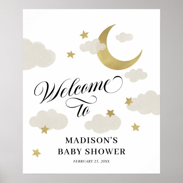 Moon Stars Nuages Fancy Script Douche Affiche de b (Devant)