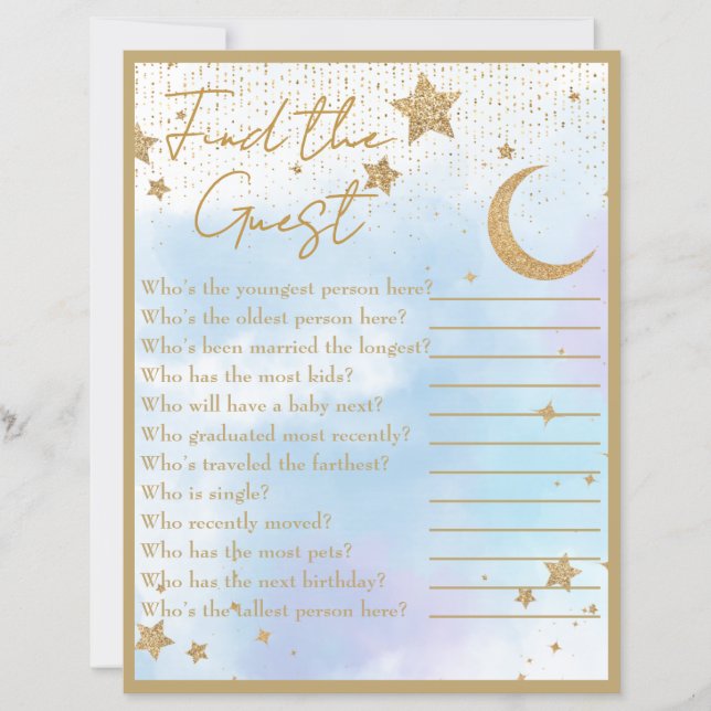 Moon & Stars Trouvez le jeu de Baby shower invité (Devant)