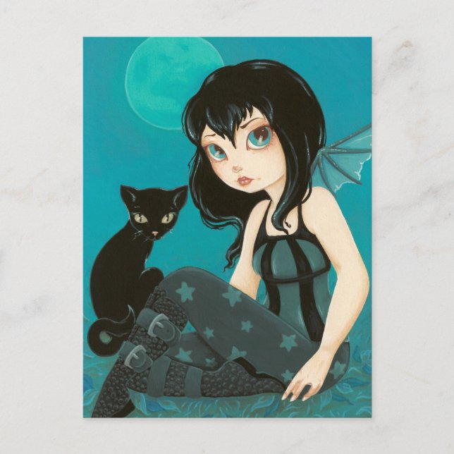 Moonlight Hijinks - Fairy Black cat carte postale (Devant)