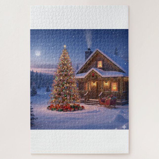 Moonlit Christmas Eve-Cozy Puzzle Scene (Vertical)