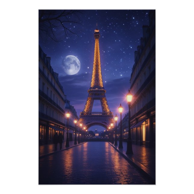 Moonlit Paris – Romantic Eiffel Tower Night Poster (Devant)