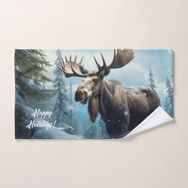 Moose d'hiver de texte personnalisé (Serviette à main)