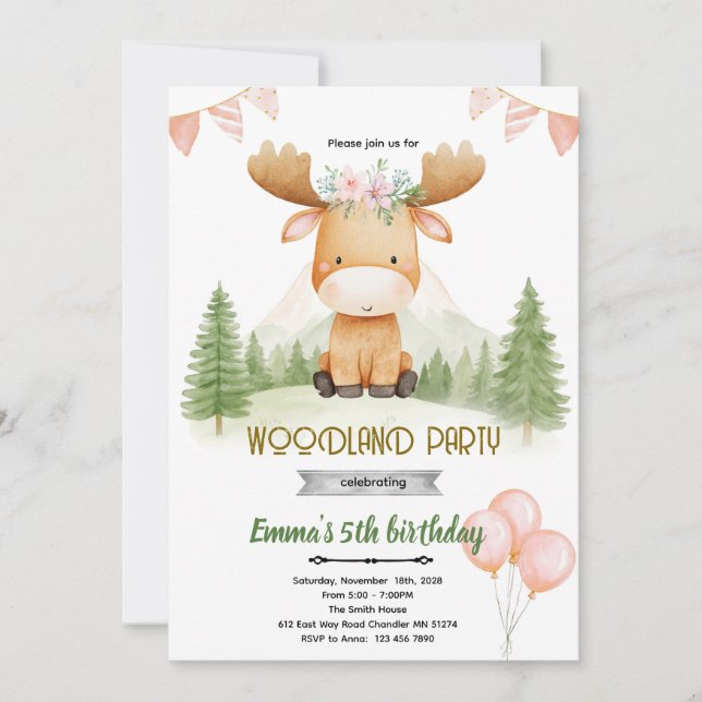 Moose girl party invitation (Devant)