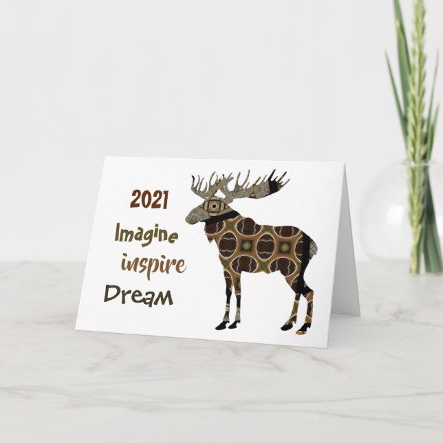 Moose Imagine Inspire Dream Fold Carte Vacances (Devant)