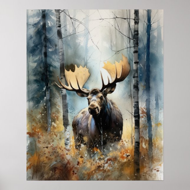 Moose Woodland Animal Art Imprimer Poster (Devant)