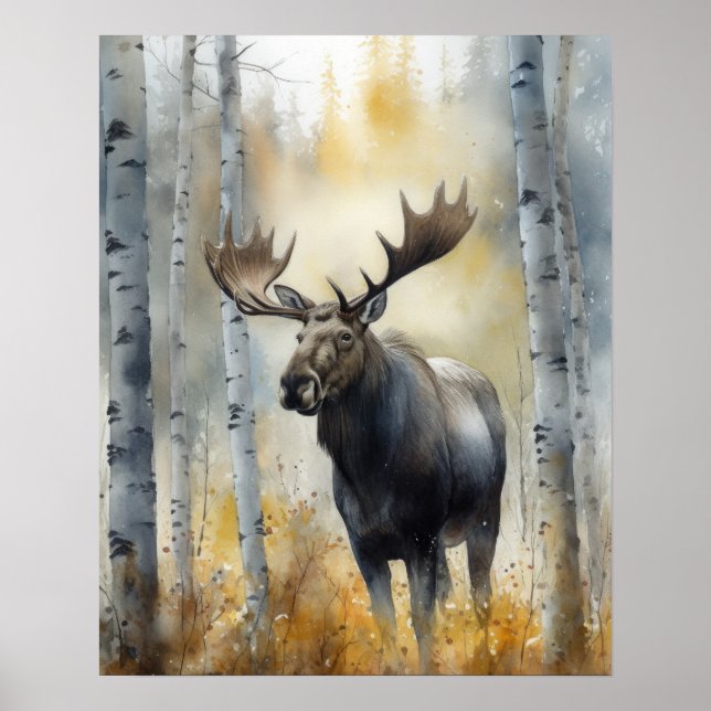 Moose Woodland Animal Art Imprimer Poster (Devant)
