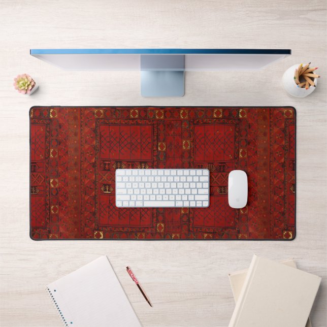 Moquette rouge turkmène design motif (Bureau 1)