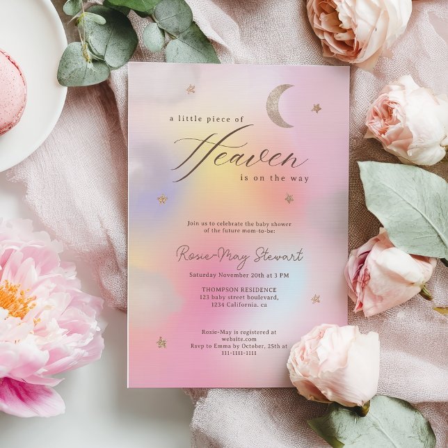 Morceau de Ciel Invitation de Baby Shower Holograp (Piece of Heaven Celestial Holographic Baby Shower Invitation)