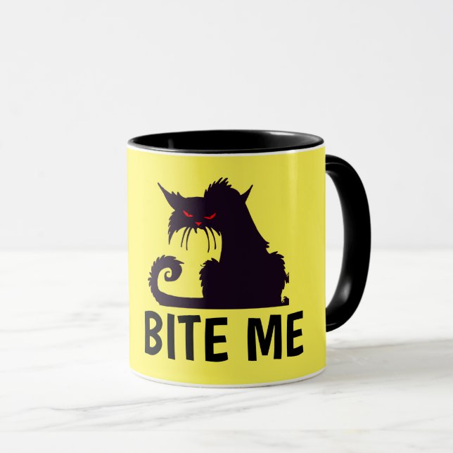 MORDEZ-MOI, CHAT NOIR DRÔLE DE MUG À CAFE (Devant droit)