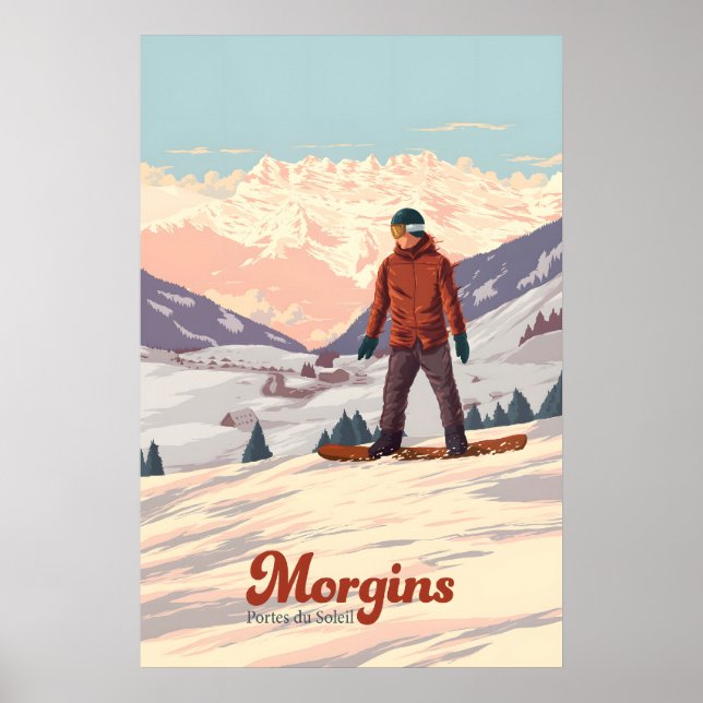 Morgins Suisse Affiche de voyage snowboard (Devant)
