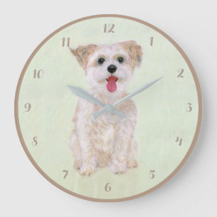 Morkie Chien Rond Acrylique Horloge Mur Avec Chiff