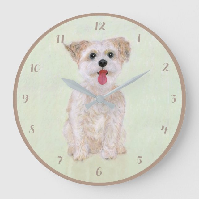 Morkie Chien Rond Acrylique Horloge Mur Avec Chiff (Recto)