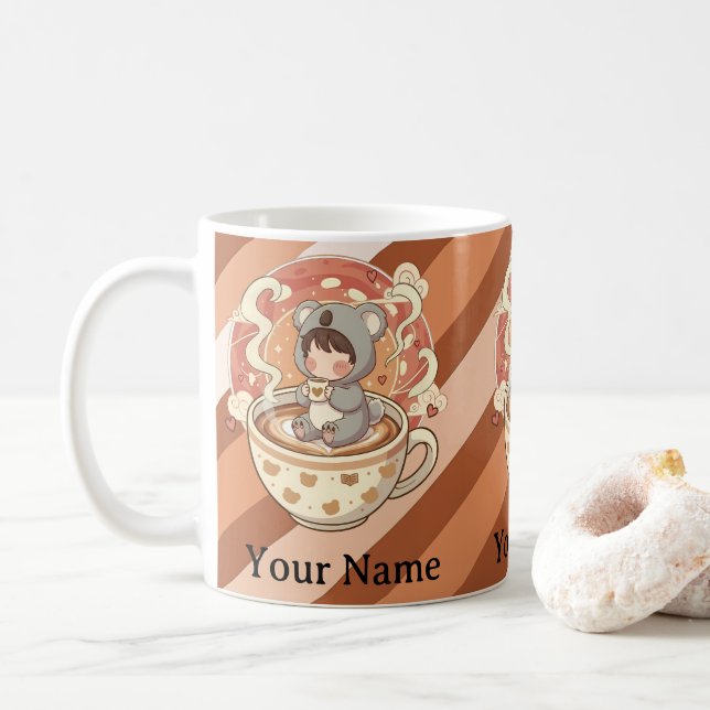 Morning Caffeine Kawaii Chibi Koala Coffee Mug (Avec donut)