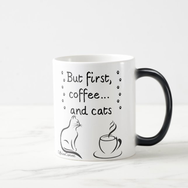 Morning Coffee & Cat Vibes – Cute Minimalist Mug (Droite)