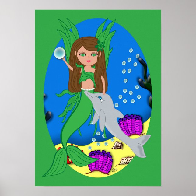Morrigan the Green Merfaery and Dolphin Poster (Devant)