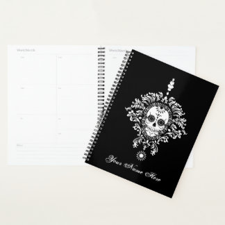 Morte Damask Chic Sugar Crâne blanc sur noir