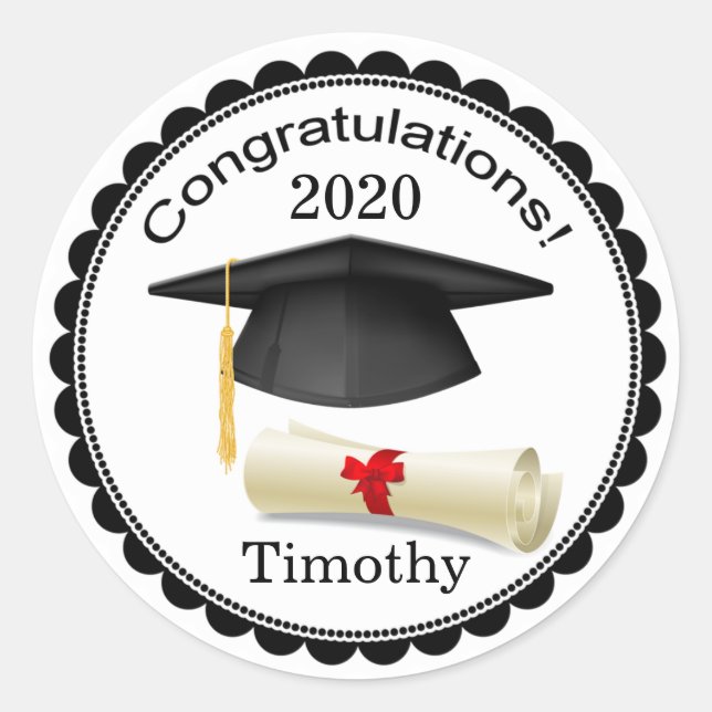 Mortier noir, diplôme Votre nom Graduation Sticker (Devant)