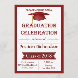 Mortier, rouge & blanc Graduation Party Invitation