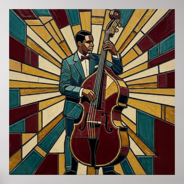 Mosaic Jazz Bassist Poster Stained Glass Music (Devant)