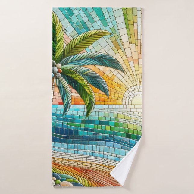 Mosaic Tropical Beach Coucher de soleil Palm Tree (Serviette de bain)