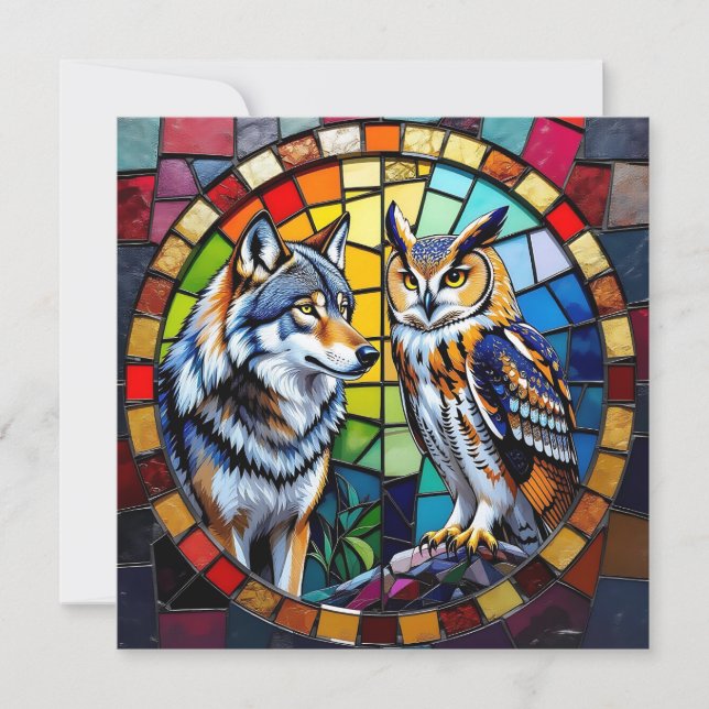 Mosaic Wolf et Owl Art vibrant (Devant)