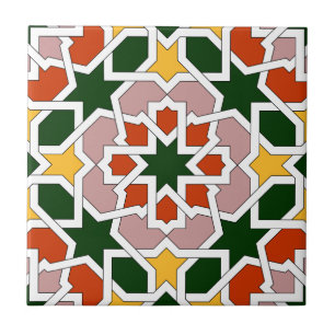 Mosaïque 01 de carreau marocain vert et rouge dan