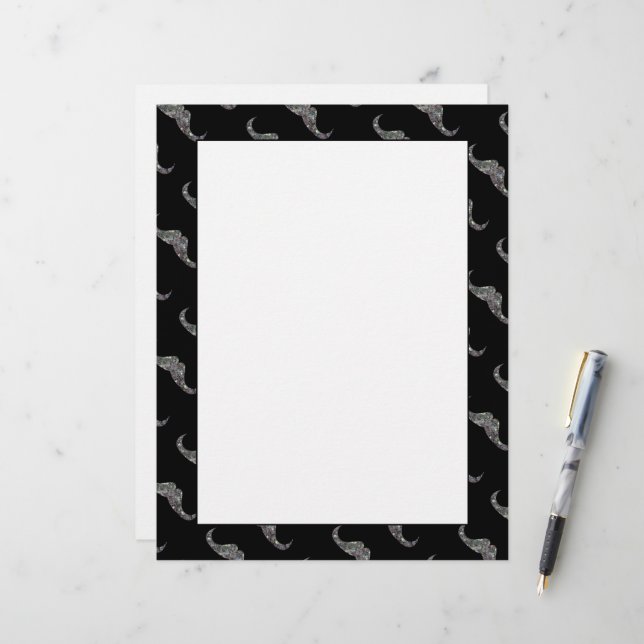 Mosaïque argentée brillante Mustache papier motif (Devant/Arrière en situation)
