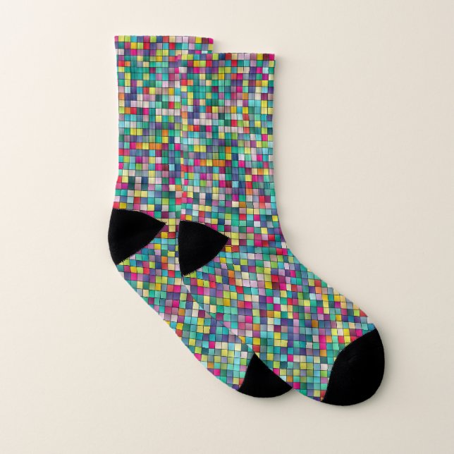 Mosaïque colorée, chaussettes motifs carrés géomét (Paire)